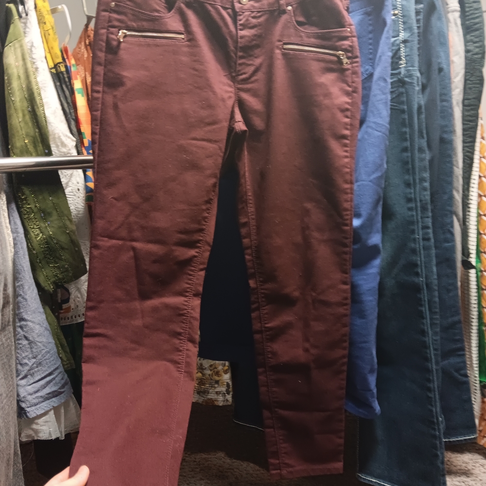 Apt. 9 Women's Skinny Jeans - Burgundy With GOLD ZIPPER